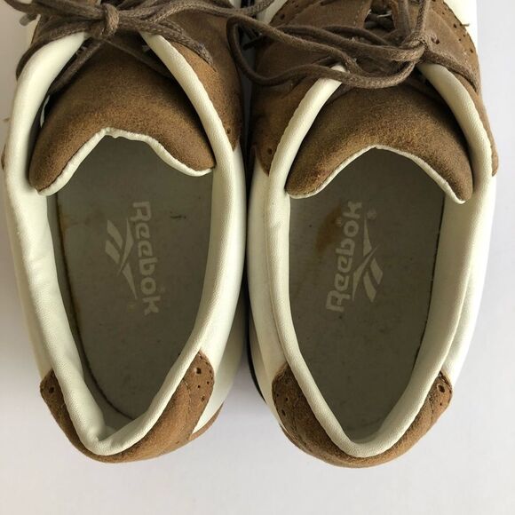 Reebok Vintage Suede Leather Lace Up Golf Sneakers Cleats Shoes Tan White - Picture 11 of 13